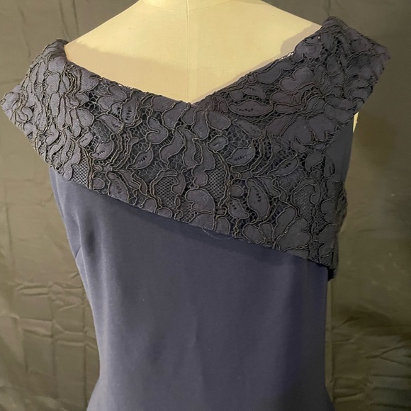 Ralph Lauren 10 Claudinah Navy Blue Lace Off Shoulder Mermaid Evening Dress Gown - Picture 6 of 11